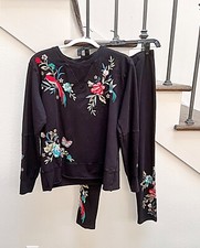 Johnny Was  Gen  , Birds  Flowers, Black, Small Top  Legging SOLD AS SET, NWT