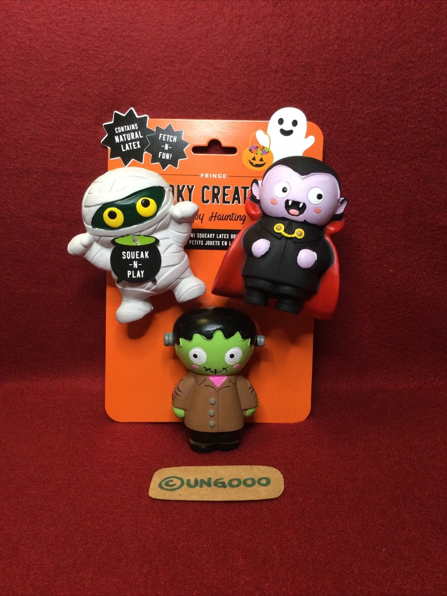 4” Fringe HALLOWEEN Mummy Vampire Frankenstein Squeaker Dog Toys