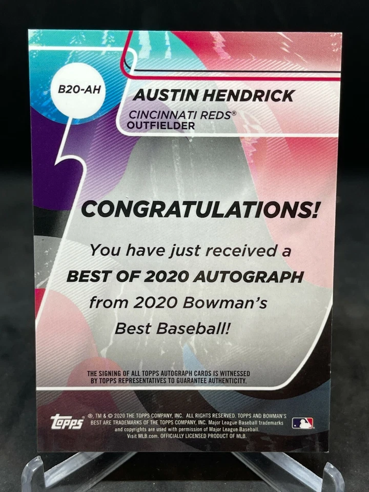 AUSTIN HENDRICK 2020 BOWMAN'S BEST ROOKIE BLUE REFRACTOR AUTO #/150  REDS - Image 2 of 4