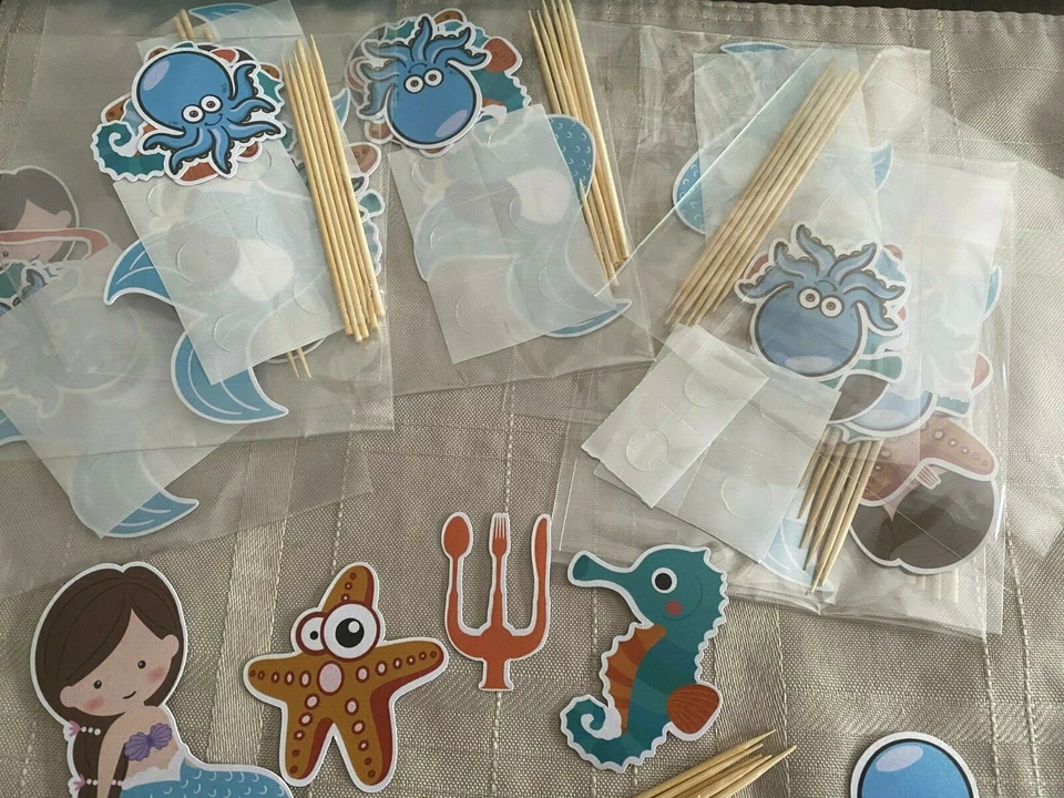 Sirena Niña Cumpleaños Cupcake Toppers Fiesta Cupcake Picks Nuevo en Paquete 48 piezas Foto 3 de 3