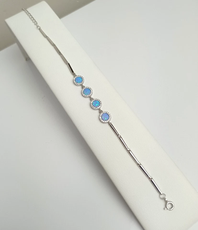 Bolsa de veludo prata 925 maravilhosa opala azul e pulseira CZ grátis  - Imagem 2 de 4