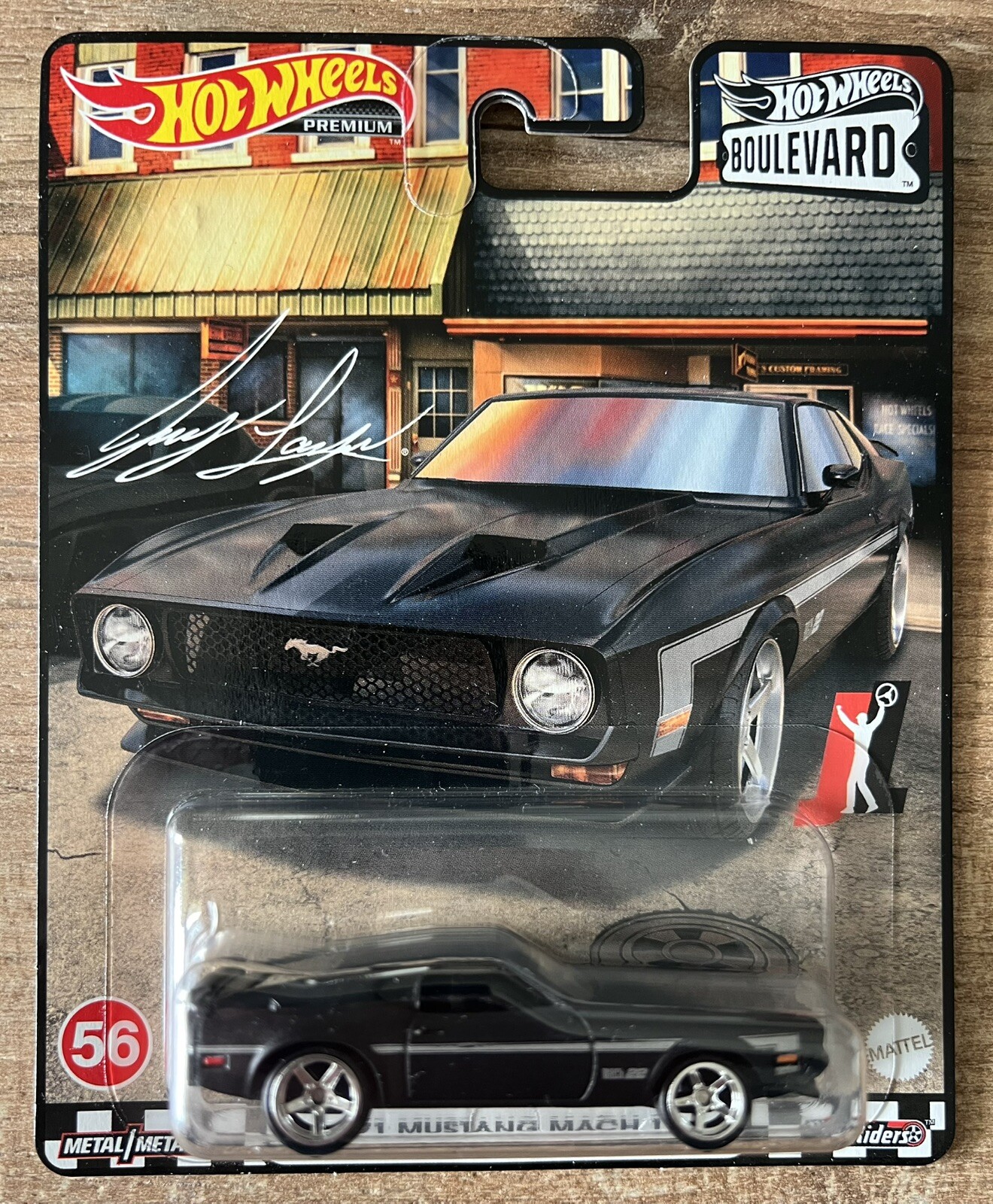 Hot Wheels Premium Boulevard 1971 Ford Mustang Mach 1 réplique 1:64 châssis métal et pneus Real Riders