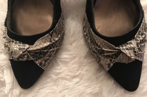 Moda Spana Black & Snakeskin Slingback Pumps 8M EUC - Picture 3 of 10