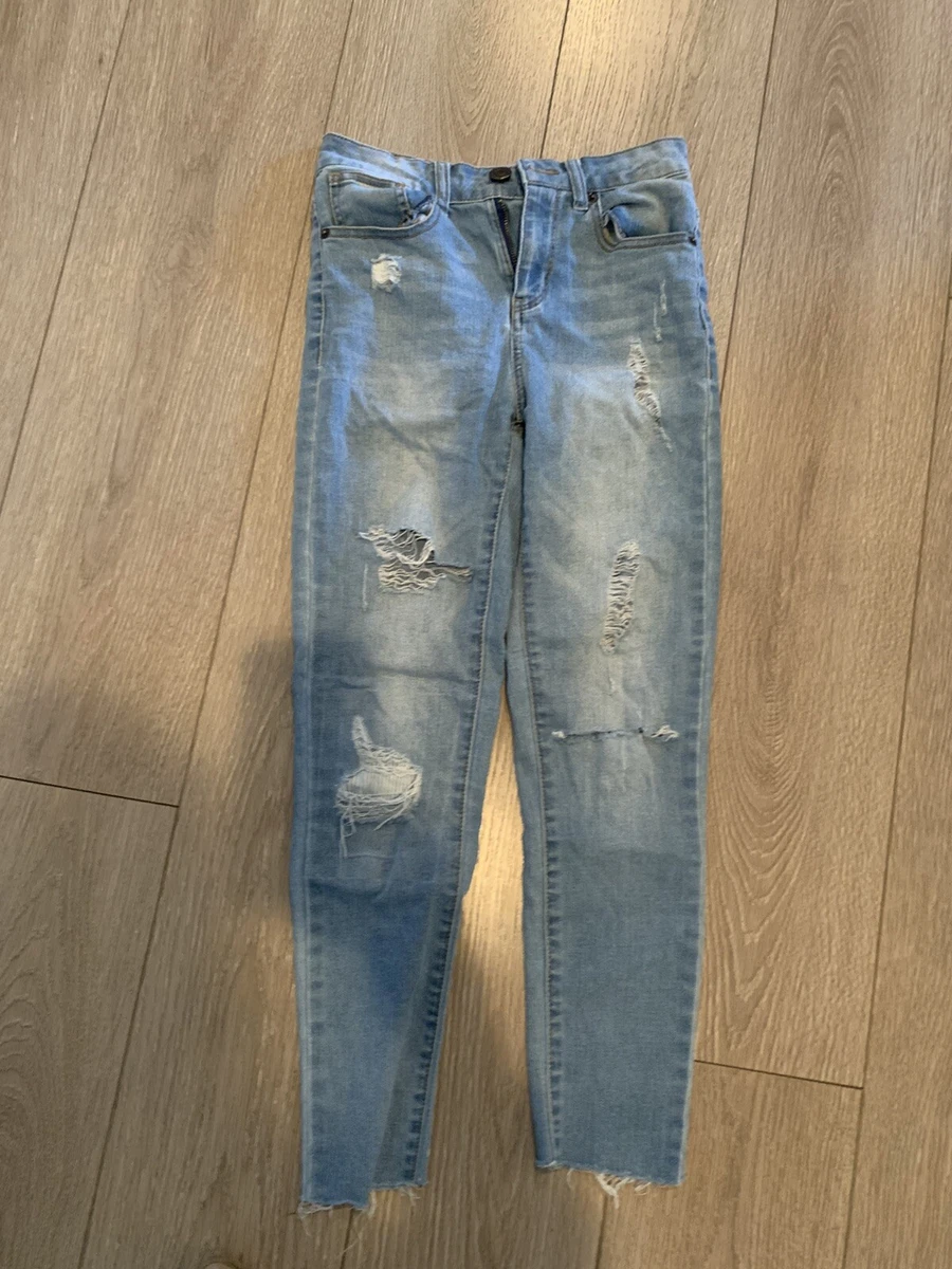 SO by Kohls Women's High Rise Blue Jean Jegging Size 3 Distressed