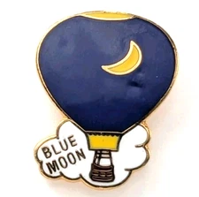 Blue Moon Hot Air Balloon Pin Yellow Crescent Moon White Cloud Night Sky Design