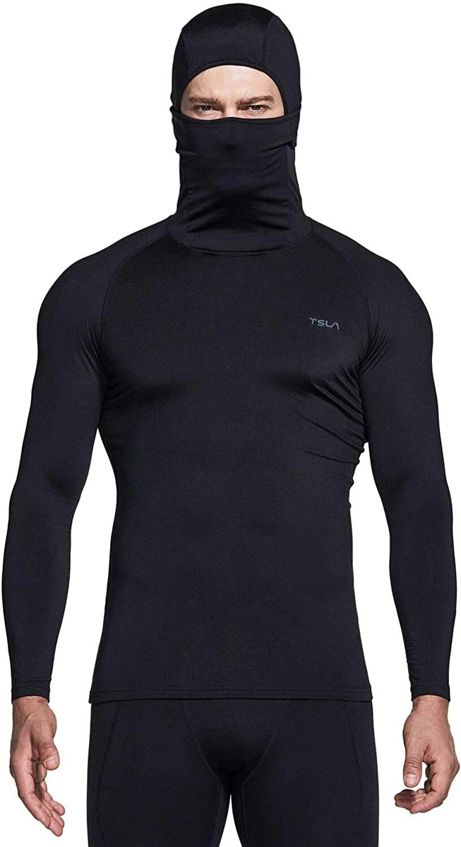 TSLA Men's Thermal Compression Shirts Hoodie with Mask, Long