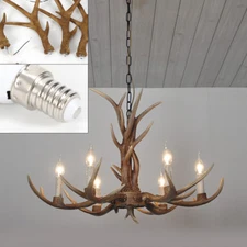 6 Lights Rustic Deer Horn Antler Chandelier Pendant Light Fixture Ceiling Lamp