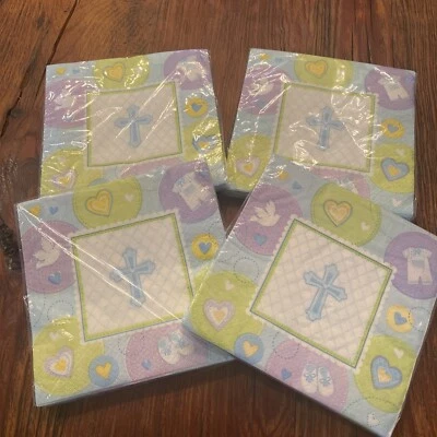 LOT Christening Communion Baptism BLUE Boy Party Baby Shower Napkins Set of 4 - Image 1 of 4