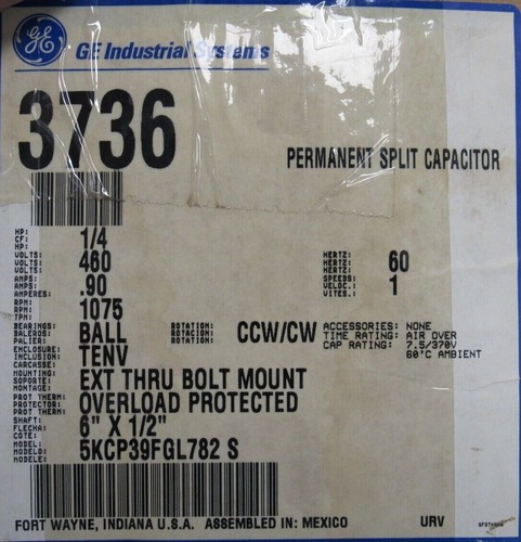 NEW GE 5KCP39FGL782S ELECTRIC MOTOR 1/4HP 460V 1075RPM 6"x12" 3736 - Picture 6 of 6