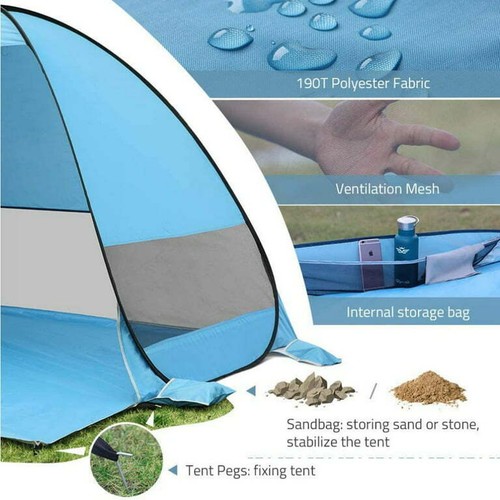 2-3 Person Pop Up Beach Canopy Tent Sun Shade Shelter Outdoor Camping Fishing - Picture 5 of 14
