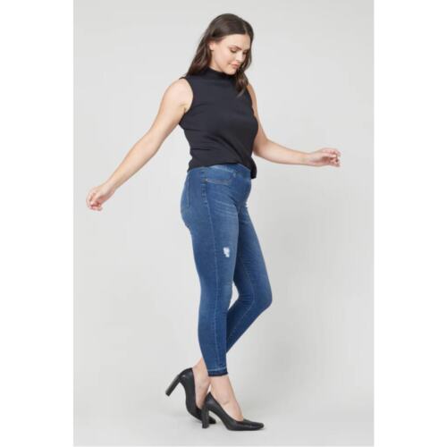 SPANX Distressed Ombre Ankle Pull On Skinny Jeans in Dark Wash Size Large - Picture 3 of 9