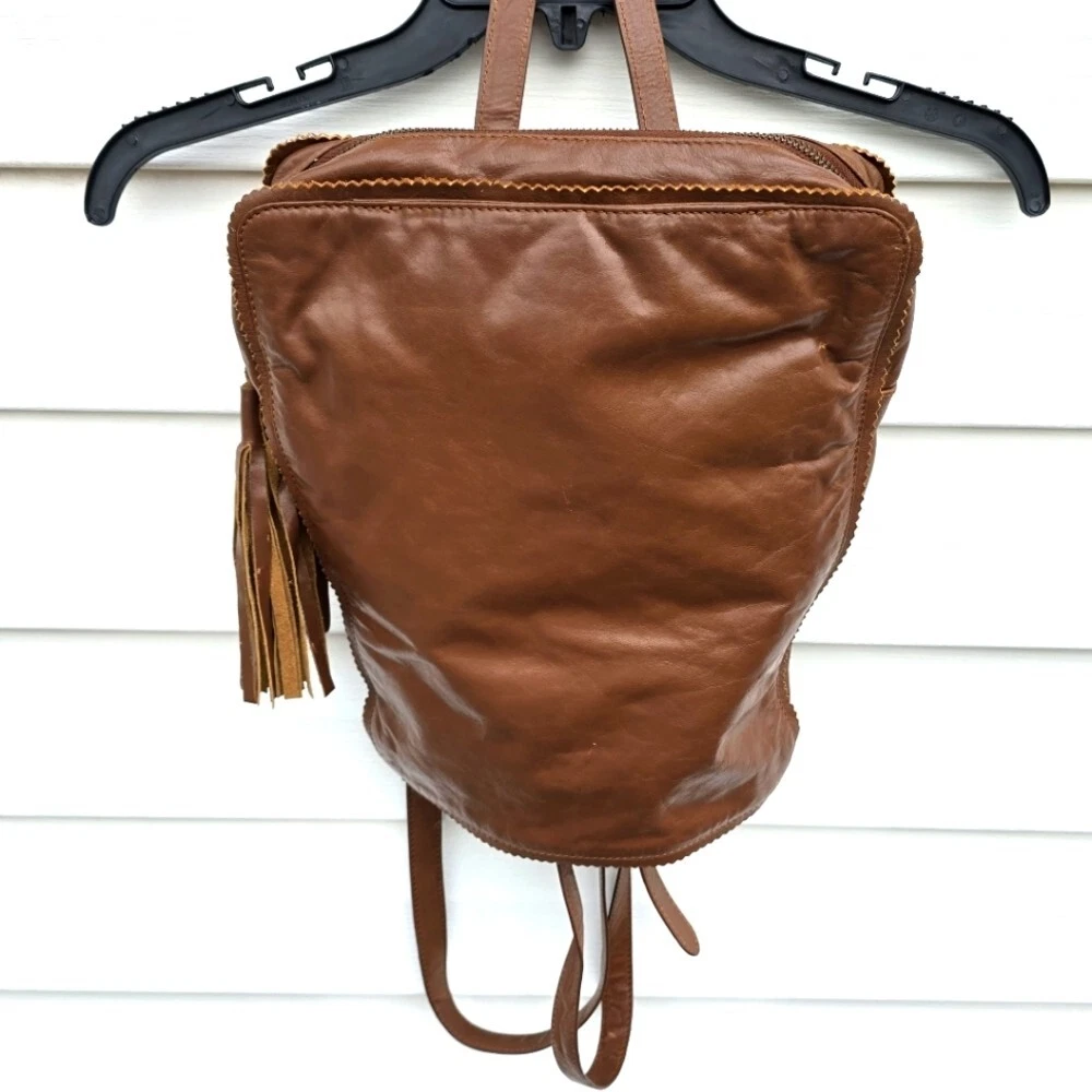 Latico NJ USA Women\'s Pecan Brown Leather Backpack Pocketbook Tassel Zip Up Tote Latico Leather Backpack | eBay main image 2