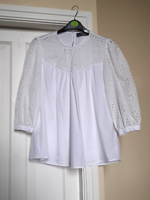 Primark weiß Baumwolle Lochstickerei Bluse Top UK 12 neu mit Etikett