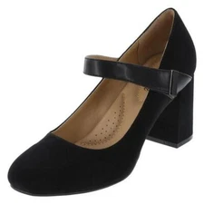 Dexflex Comfort Womens Karol Black Faux Suede Mary Jane Block Heel Shoes  6M-12M