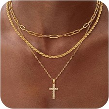 Layered Gold Cross Necklaces for Women, Stack Stackable 14K Gold/Silver...