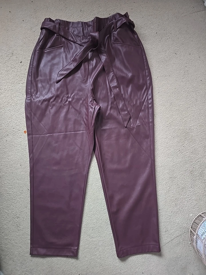 Faux Leather Trousers Burgundy - Image 3 of 4