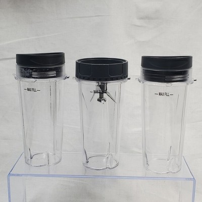 Lot of 3 Ninja Blender Single Serve 16 oz Blender Cups With Lids & Blade