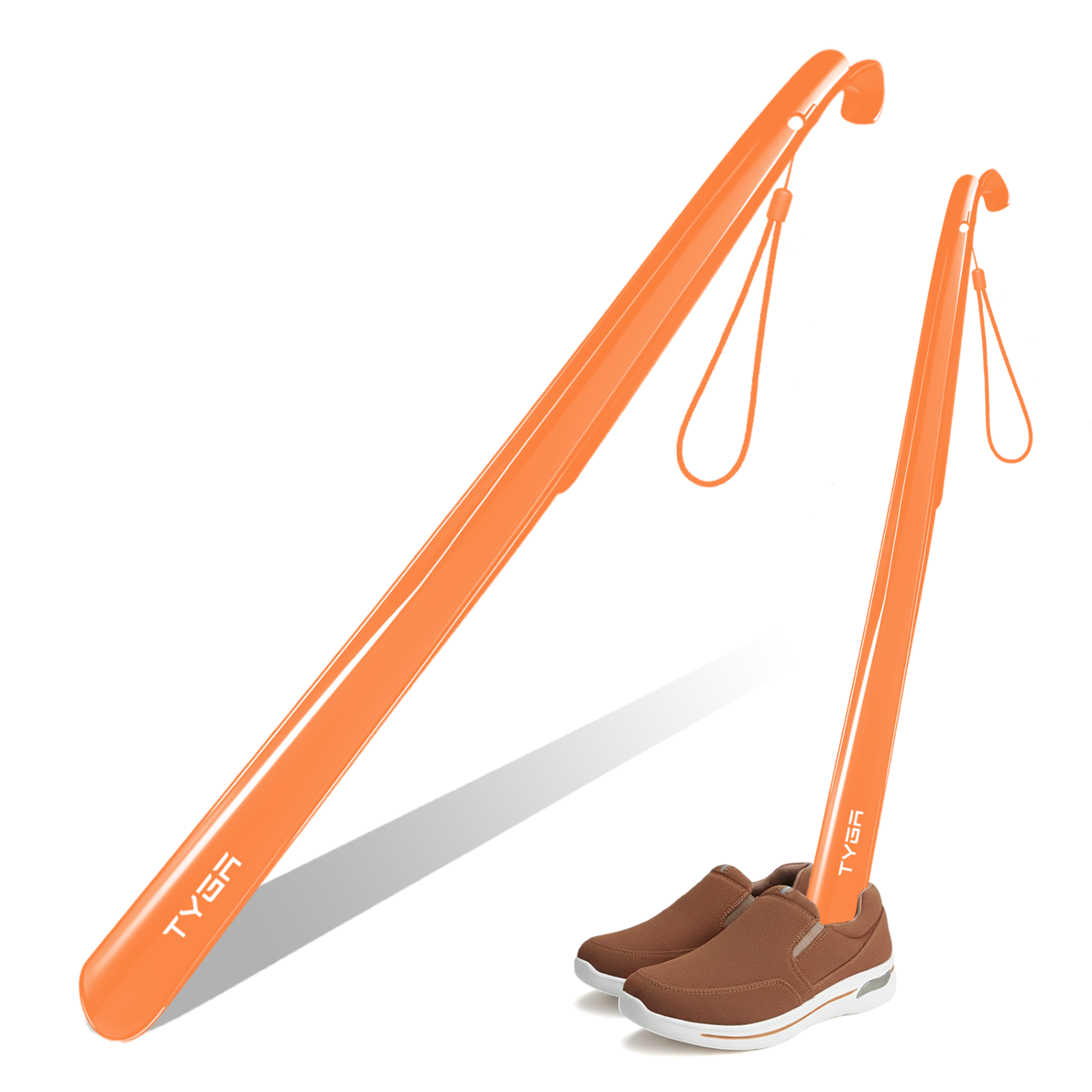 TYGA STORE Shoe Horn Extra Long Handled 23 inches, 58cm Comfortable (Orange, 1)