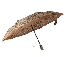COACH  SIGNATURE UMBRELLA KHAKI SADDLE RETRACTABLE