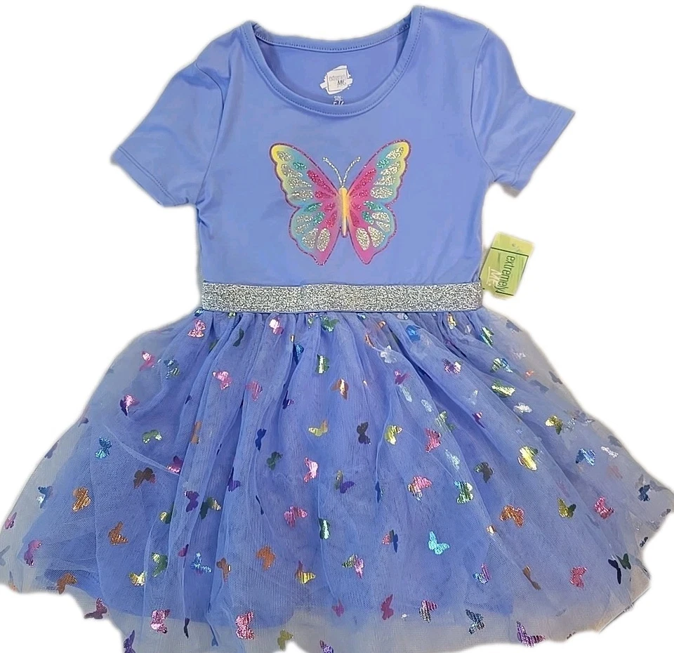Vestido de fiesta Extremely Me Girls 4 pequeño S azul periwinkle mariposas  Foto 2 de 4