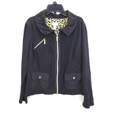 Chicos Zenergy Jacket Womens Medium 1 Black Zip Up Animal Print Lined Coat
