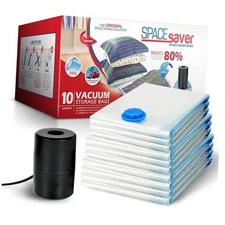 10 Pack Variety Vacuum Storage Bags for 4M, 3L & 3XL w. Electric Pump