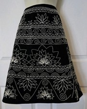 Talbots Vtg 90's Black A-Line Skirt W/ Ivory Embroidery Allover Sz 14