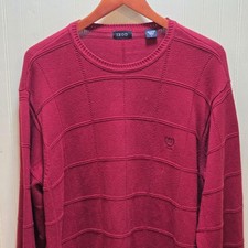 IZOD Sweater Mens Large Red 100 Cotton Crewneck Textured Knit Pullover