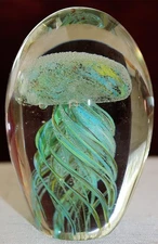 Glass Jellyfish Paperweight 4.5" Multicolor, Glow In The Dark Collectible