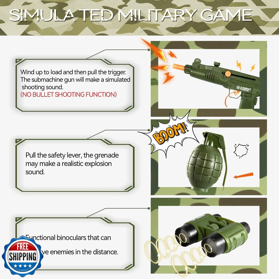 BLmukce Disfraz Ejército para Niños, Niños Militar Ejército Fingir Juego Set, Halloween Foto 2 de 4