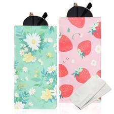 PCS Soft Sunglasses Eyeglass Case, Cute PU Leather 2 Pink Strawberry daisy
