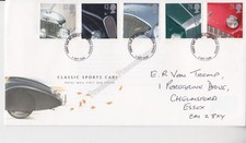 GB ROYAL MAIL FDC FIRST DAY COVER 1996 SPORTS CARS STAMP SET ESSEX HANDWRITTEN