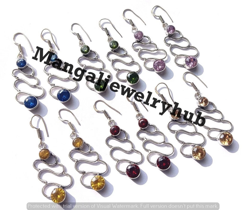 Lote de pendientes colgantes de piedras preciosas de topacio múltiple enchapados en plata de ley 925 joyas Foto 2 de 4