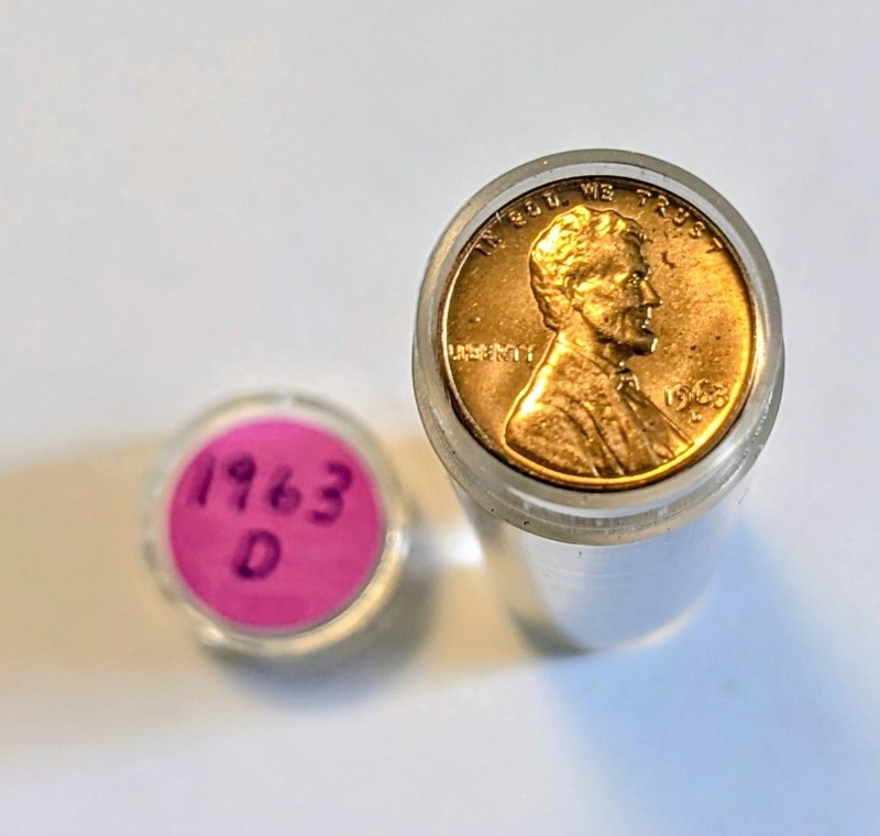 1963-D  Lincoln Penny Roll in Coin Tube UNC