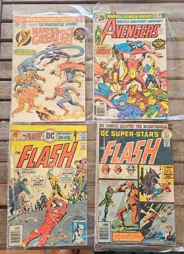 Lot of 4 Vintage DC / Marvel Comics: Avengers, Flash, Fantastic Four