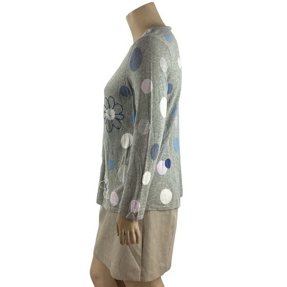 J.Jill Gray Cotton Floral Polka Dot Pullover Sweater Size L - Image 4 of 4
