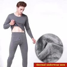 Men Winter Fleece Lined 100 Cotton Thermal Long Johns Top Bottom Underwear Set