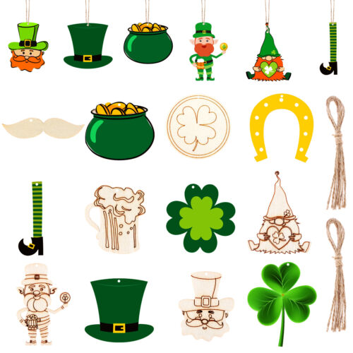 60 Pieces St. Patrick's Day Blank Wooden Ornaments Unfinished Shamrock Ornaments - Imagen 1 de 7