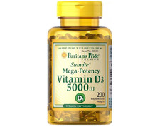 Vitamin D3 Mega Potency Puritans Pride 5000 Iu Immune Supplement 200 Softgels.