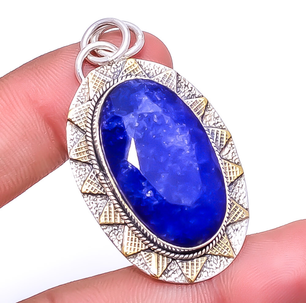 Blue Sapphire - Dyed Quartz (Simulated) 925 Silver Bali Pendant 1.95