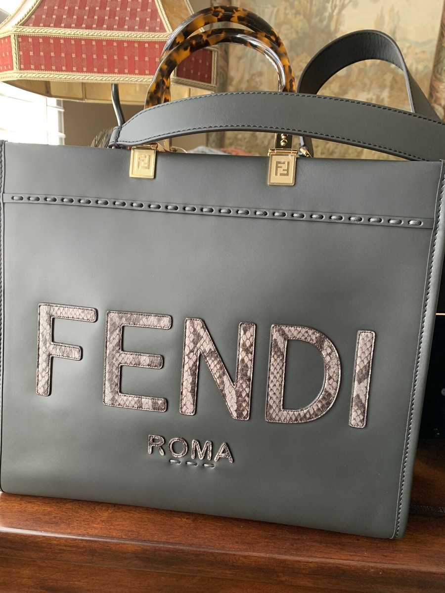 Fendi Sunshine Medium Shopper Tote New Model With Snake Skin