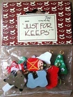 MINIATURE HOLIDAY CHRISTMAS WOOD ORNAMENTS~JUST FOR KEEPS~Package of 12~NEW