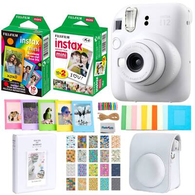 Fujifilm Instax Mini 12 Instant Film Camera - Clay White + Accessories, Bundle