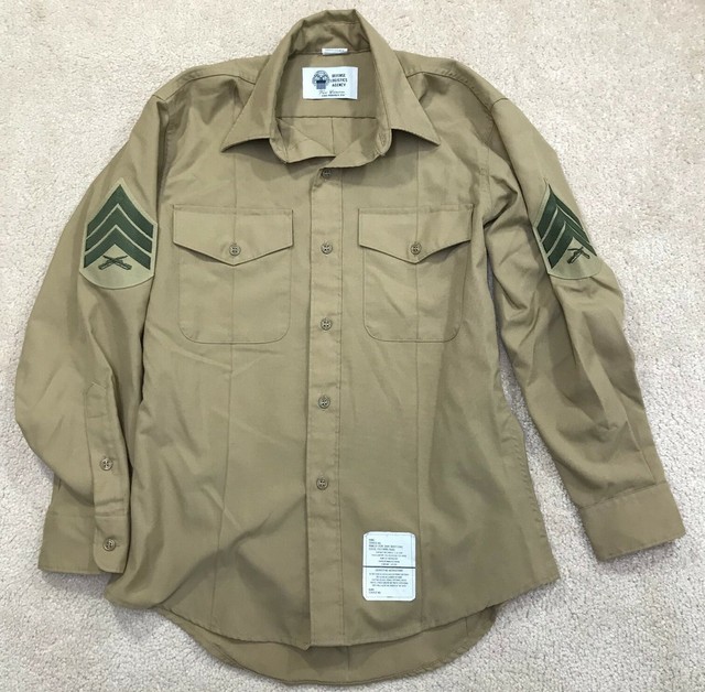 U.S. Marine Corps USMC Sgt. Khaki Long Sleeve Shirt Size 15 1/2 X 32