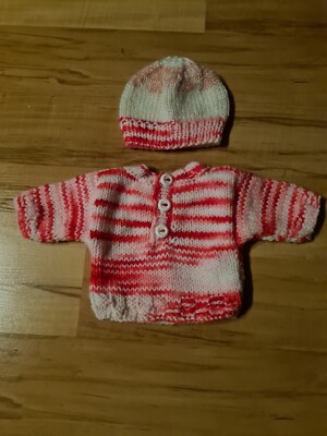 Puppenbekleidung Pullover und Mütze Strick Re born Baby 43 cm