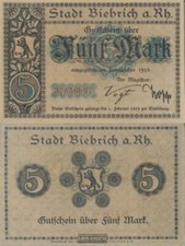 Biebrich am Rhein Notgeld Stadt Biebrich am Rhein bankfrisch 1918 5 Mark