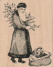 Santa with Tree 3 x 3 3/4" Rubber Stamp, Santa Stamp, Christmas Stamp