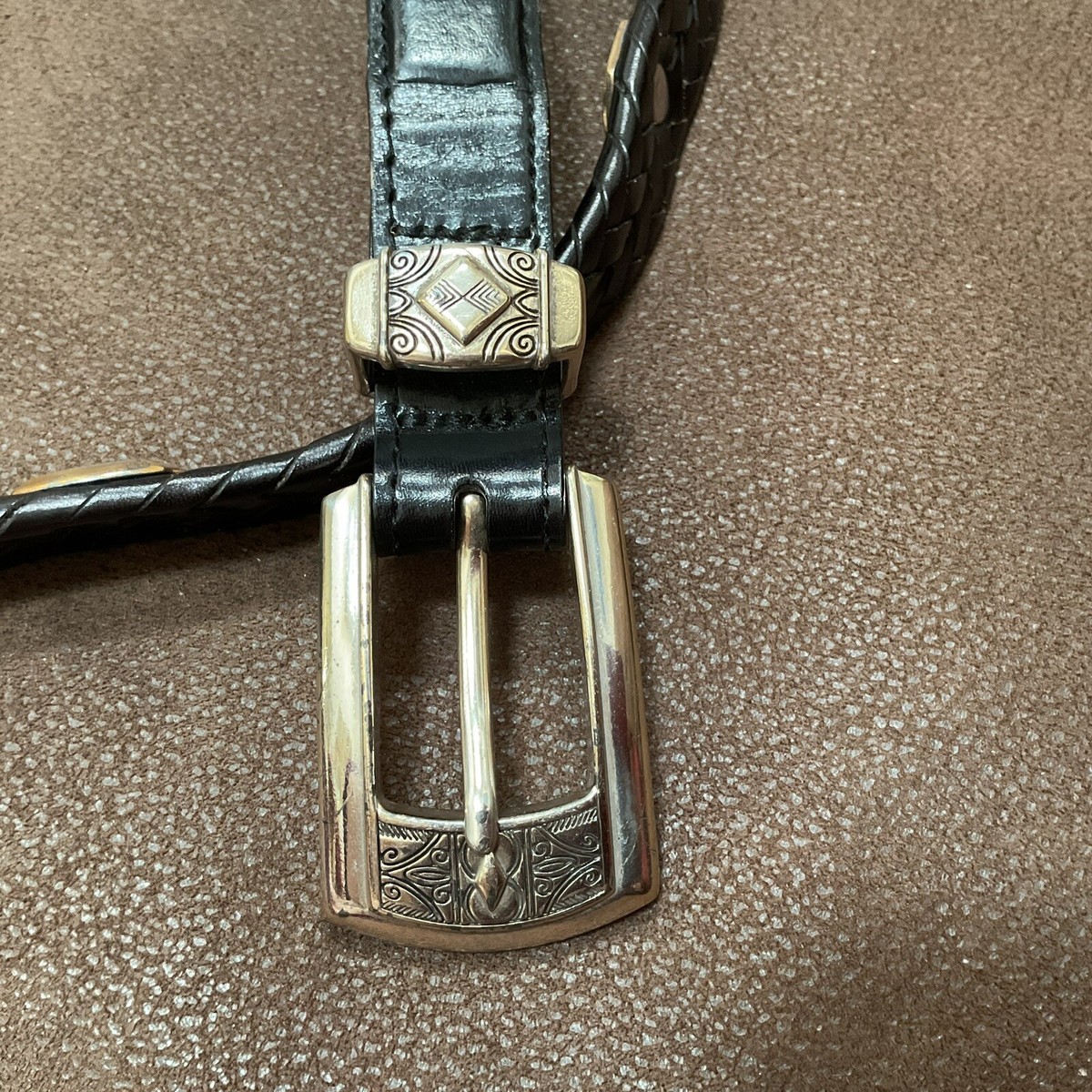 NWOT Brighton Womens Stretch Belt Size 32 Brown Leather Gold Tone Hardwear - SZ Women main image 4