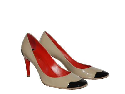 ROGER VIVIER * Nude Schwarz Rot Lackleder PUMPS * TOP * 38,5 