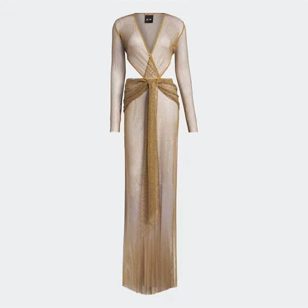 ADIDAS X IVYPARK Metallic Mesh Kleid Damen Gold V-Ausschnitt Langarm NEU BNWT